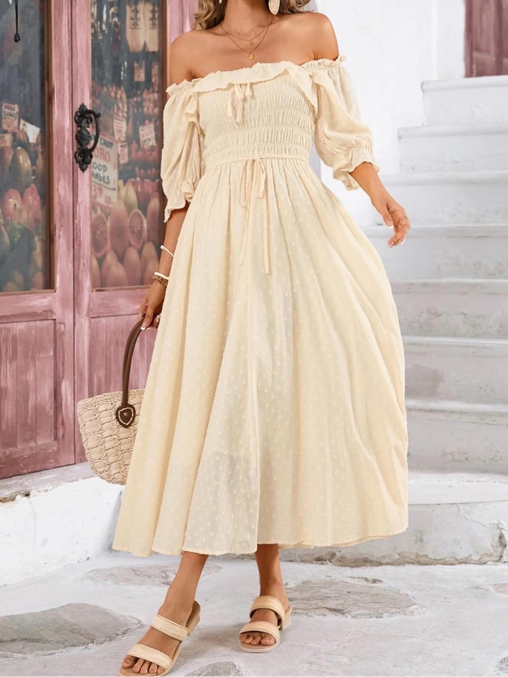 Women’s summer half sleeve cotton ruffled backless a-line flowy dress
